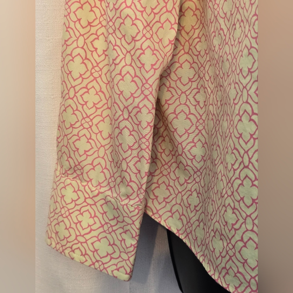 Lands' End Blouse - Pink Pale Yellow Pattern Baumwolle No Iron Supima Size 12 P - Picture 8 of 12
